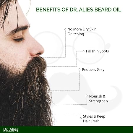 D.r. Alies -  Beard Growth Oil | Natural Blend With Castor, Almond & Vitamin E Oil | Stimulates Thicker,  | For Men | 30 Ml