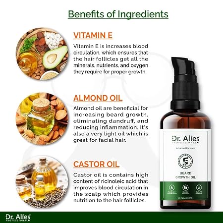 D.r. Alies -  Beard Growth Oil | Natural Blend With Castor, Almond & Vitamin E Oil | Stimulates Thicker,  | For Men | 30 Ml